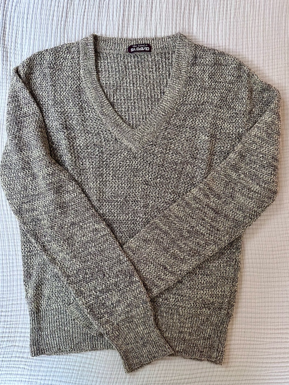 Vintage Yellow and Grey Sr David Lightweight Cotton V-Neck Sweater